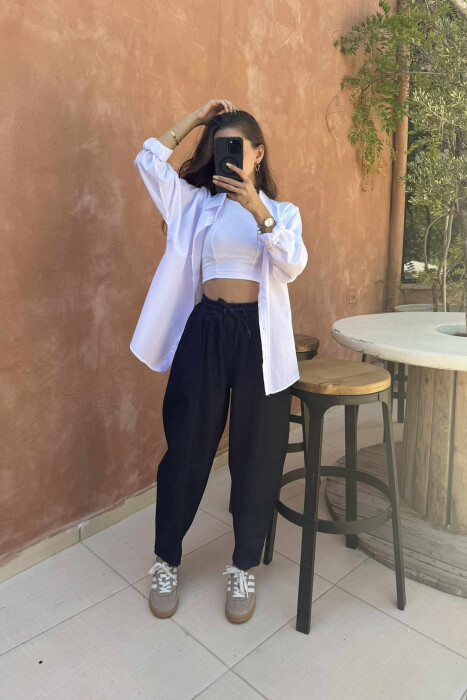 PANTALLONA ME BEL ELASTIK PËR FEMRA NË NGJYRËN BLU E ERRËT - 6