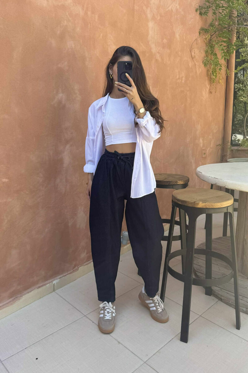 PANTALLONA ME BEL ELASTIK PËR FEMRA NË NGJYRËN BLU E ERRËT - 7