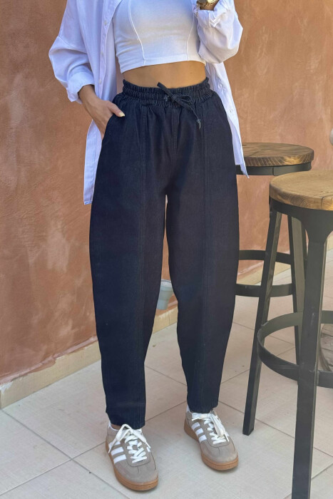 PANTALLONA ME BEL ELASTIK PËR FEMRA NË NGJYRËN BLU E ERRËT - 8