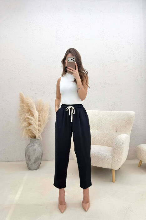 PANTALLONA ME BEL ELASTIK PER FEMRA NE NGJYRE BLU - 4