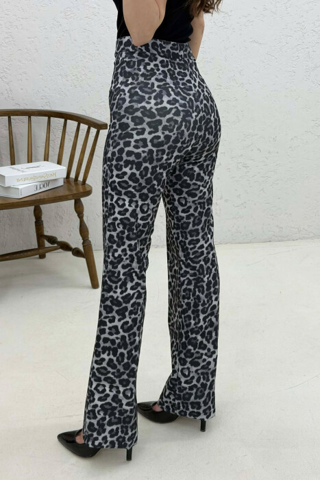 PANTALLONA ME BEL GJYSEM ELASTIK ME DIZAJN LEOPARD PER FEMRA NE NGJYRE GRI TE ERRET - 2