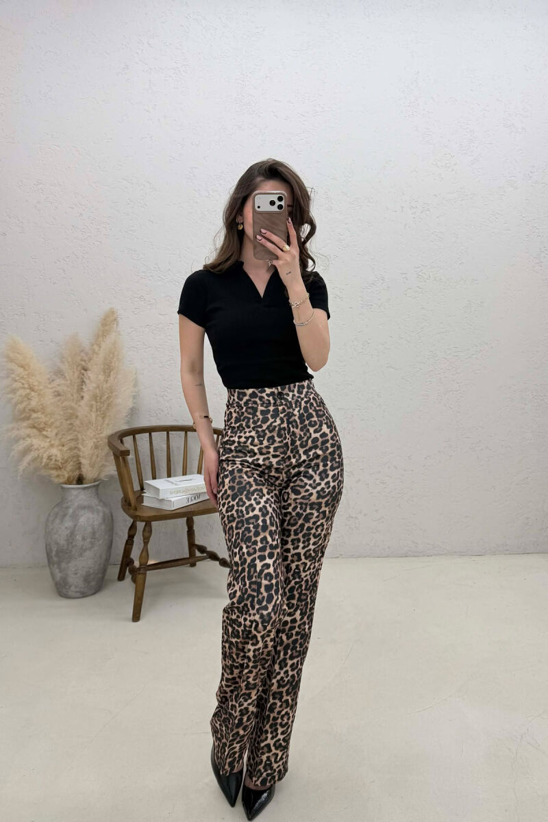 PANTALLONA ME BEL GJYSEM ELASTIK PER FEMRA ME DIZAJN LEOPARD - 4