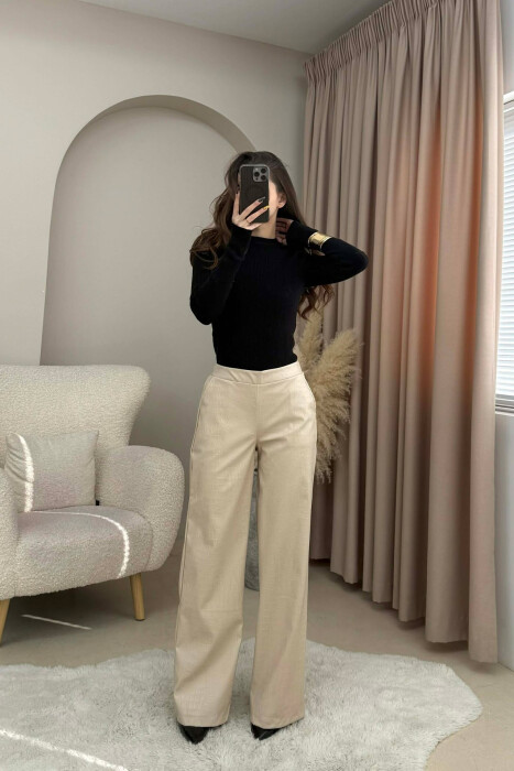 PANTALLONA LEKURE ME BEL GJYSEM ELASTIK PER FEMRA NE NGJYRE KREM - 3