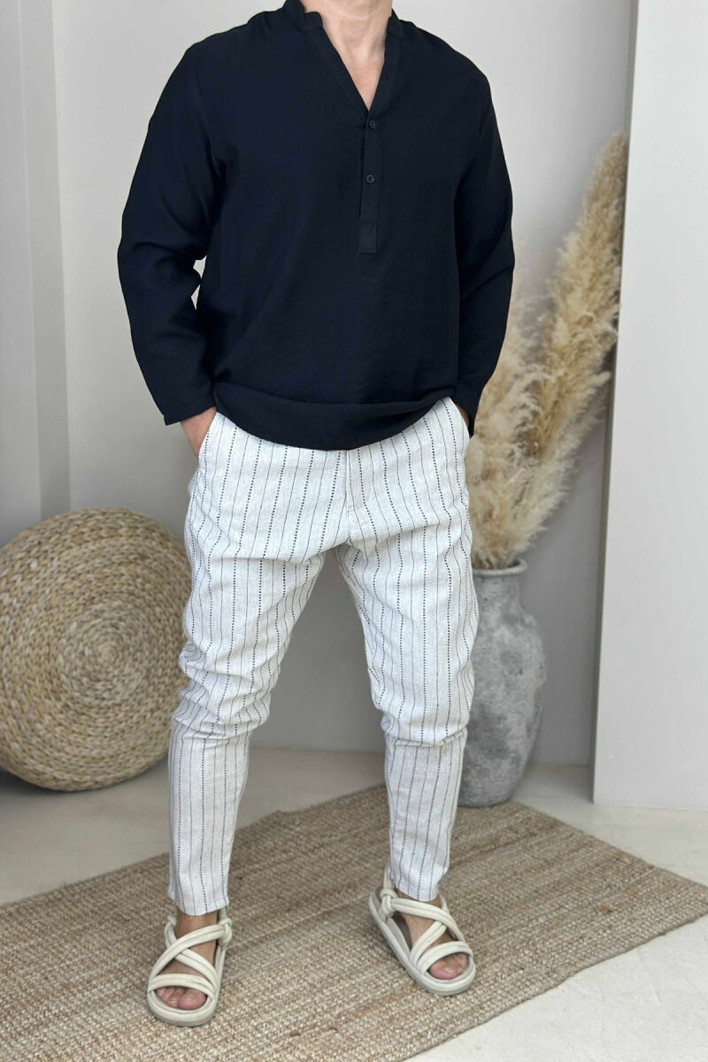 PANTALLONA ME DETAJIN E VIJAVE PËR MESHKUJ NË NGJYRËN BEZHË E ZBARDHUR - 1