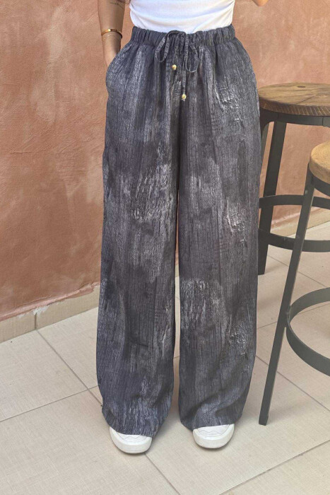 PANTALLONA ME DIZANJ ELASTIKE NË BELI DHE ME LIDHËSE PËR FEMRA NË NGJYRËN GRI TË ERRËT - 4