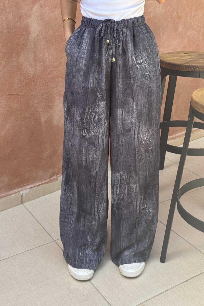 PANTALLONA ME DIZANJ ELASTIKE NË BELI DHE ME LIDHËSE PËR FEMRA NË NGJYRËN GRI TË ERRËT - 4