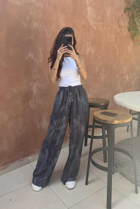 PANTALLONA ME DIZANJ ELASTIKE NË BELI DHE ME LIDHËSE PËR FEMRA NË NGJYRËN GRI TË ERRËT - 3