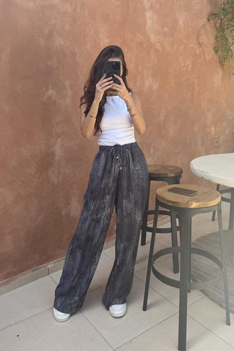 PANTALLONA ME DIZANJ ELASTIKE NË BELI DHE ME LIDHËSE PËR FEMRA NË NGJYRËN GRI TË ERRËT - 3