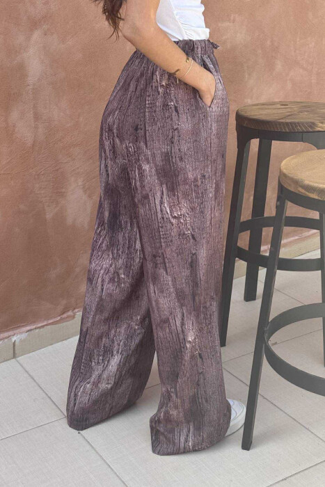 PANTALLONA ME DIZANJ ELASTIKE NË BELI DHE ME LIDHËSE PËR FEMRA NË NGJYRËN KAFE - 4