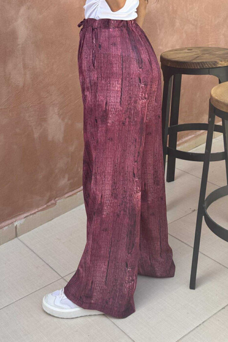 PANTALLONA ME DIZANJ ELASTIKE NË BELI DHE ME LIDHËSE PËR FEMRA NË NGJYRËN VISHNJË - 5