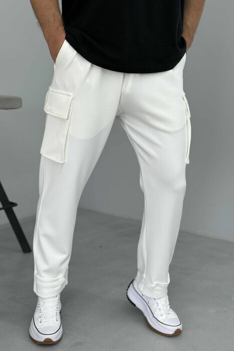 PANTALLONA ME LIDHSE ME DETAJIN E XHEPAVE PËR MESHKUJ NË NGJYRËN E BARDHË - 4