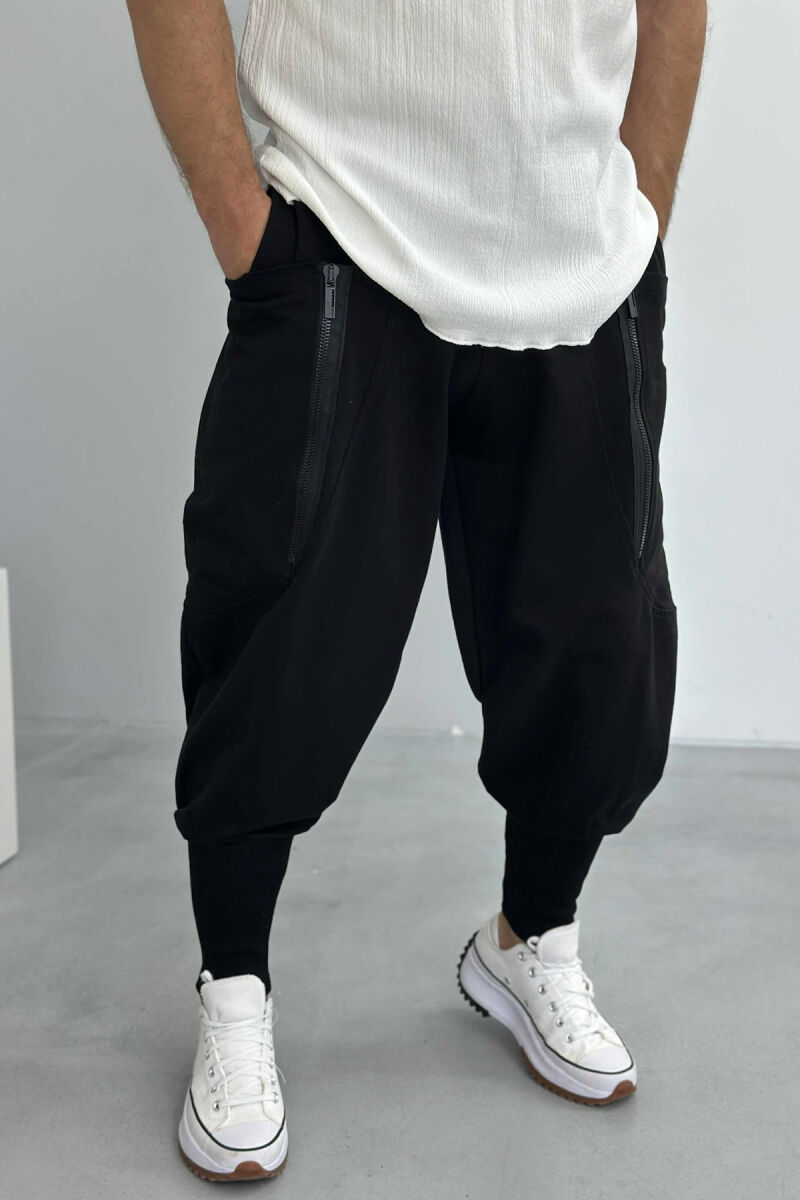 PANTALLONA ME LIDHSE ME DETAJIN E XHEPAVE PËR MESHKUJ NË NGJYRËN E ZEZË - 1