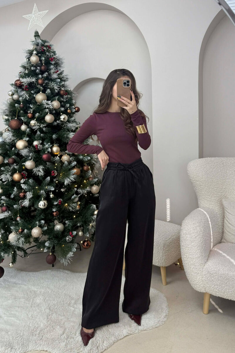 PANATLLONA ME SHKËLQIM ME LIDHËSE DHE BEL ELASTIK PËR FEMRA NË NGJYRË TË ZEZË - 1