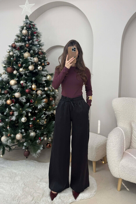 PANATLLONA ME SHKËLQIM ME LIDHËSE DHE BEL ELASTIK PËR FEMRA NË NGJYRË TË ZEZË - 2