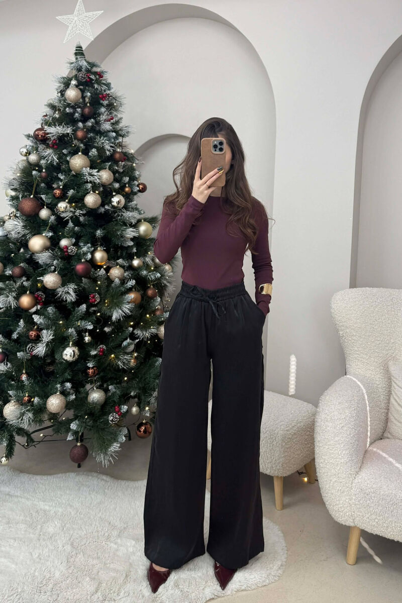 PANATLLONA ME SHKËLQIM ME LIDHËSE DHE BEL ELASTIK PËR FEMRA NË NGJYRË TË ZEZË - 2