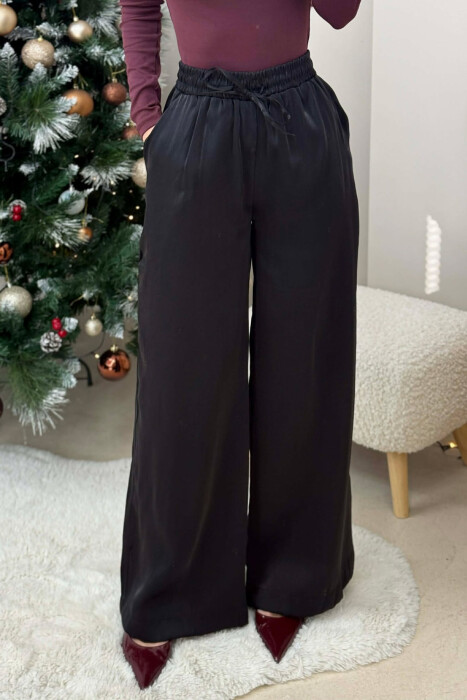 PANATLLONA ME SHKËLQIM ME LIDHËSE DHE BEL ELASTIK PËR FEMRA NË NGJYRË TË ZEZË - 3