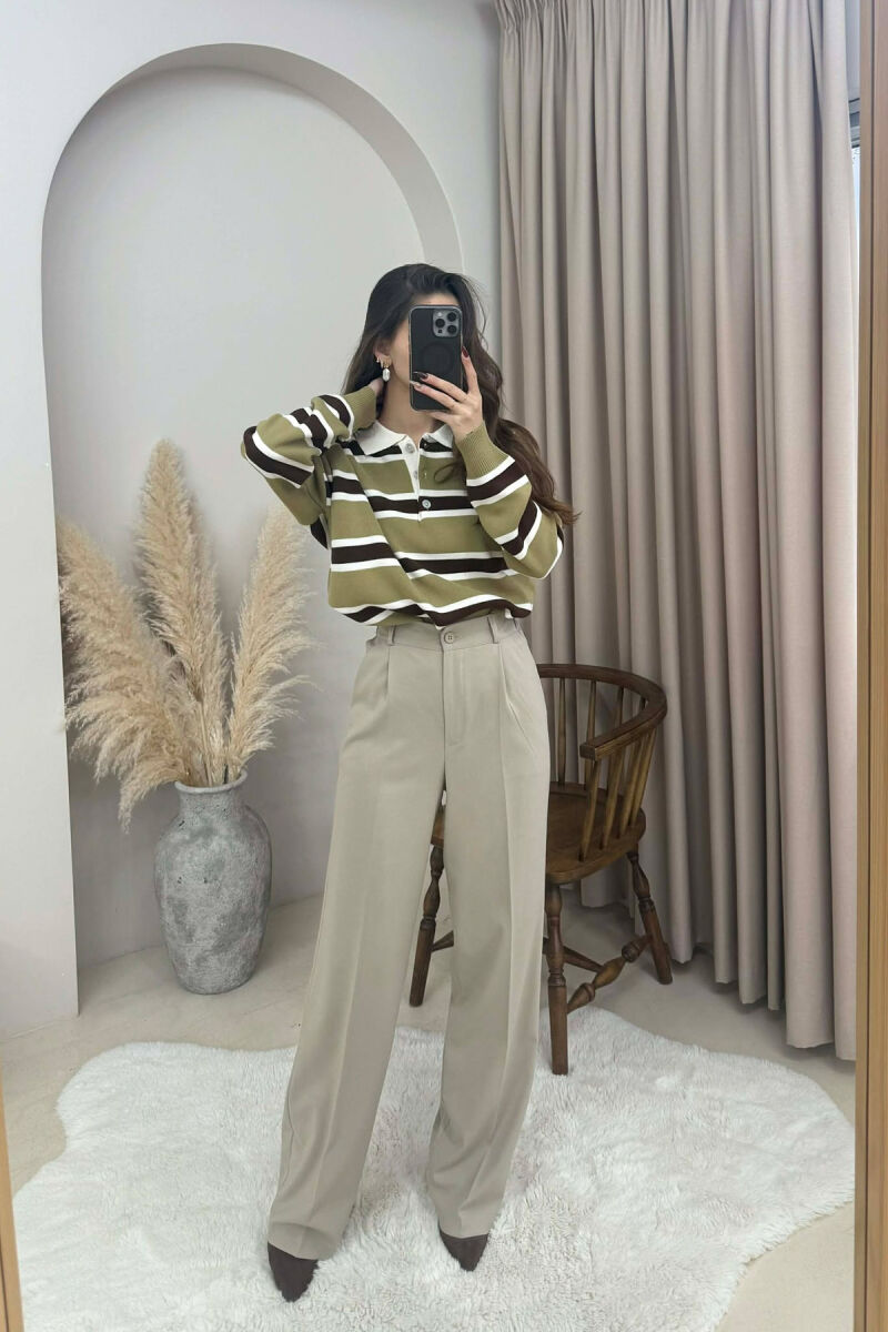 PANTALLONA NJË NGJYRËSHE ME BEL GJYSËM ELASTIK PËR FEMRA NË NGJYRË BEZHE - 3