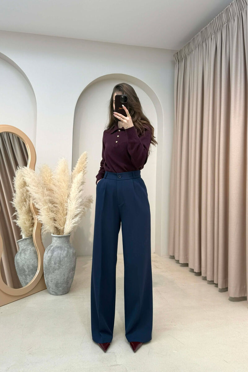 PANTALLONA NJE NGJYRESHE ME BEL GJYSEM ELASTIK PER FEMRA NE NGJYRE BLU TE ERRET - 1