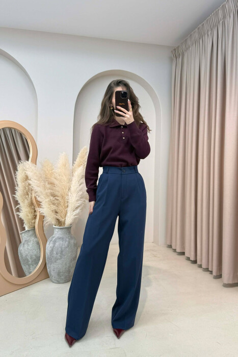 PANTALLONA NJE NGJYRESHE ME BEL GJYSEM ELASTIK PER FEMRA NE NGJYRE BLU TE ERRET - 2