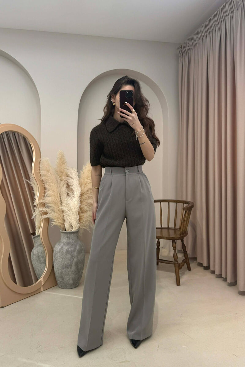 PANTALLONA NJE NGJYRESHE ME BEL GJYSEM ELASTIK PER FEMRA NE NGJYRE GRI HIRI - 2