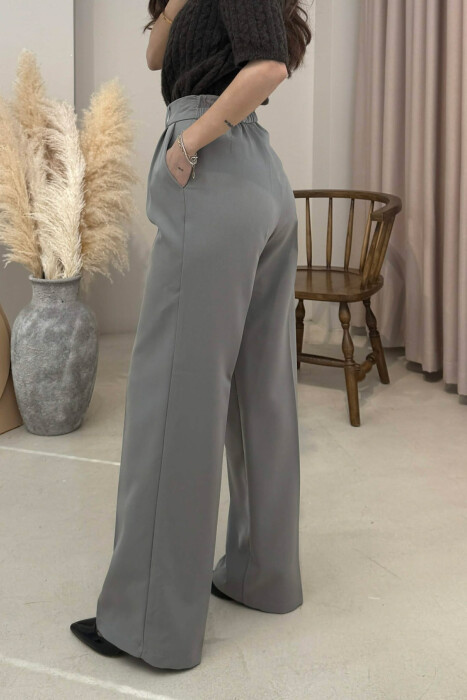 PANTALLONA NJE NGJYRESHE ME BEL GJYSEM ELASTIK PER FEMRA NE NGJYRE GRI HIRI - 4