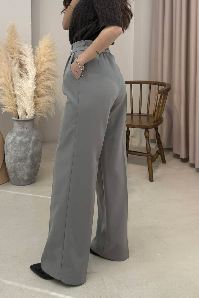 PANTALLONA NJE NGJYRESHE ME BEL GJYSEM ELASTIK PER FEMRA NE NGJYRE GRI HIRI - 4