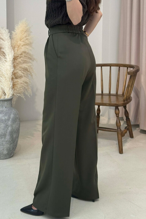 PANTALLONA NJE NGJYRESHE ME BEL GJYSEM ELASTIK PER FEMRA NE NGJYRE JESHILE TE ERRET - 4