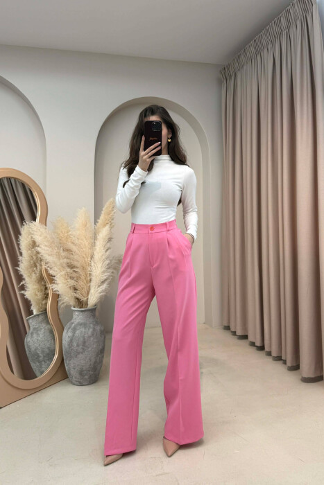 PANTALLONA NJE NGJYRESHE ME BEL GJYSEM ELASTIK PER FEMRA NE NGJYRE ROZE - 1