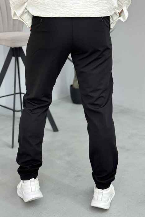 PANTALLONA NJË NGJYRËSHE ME DETAJIN E LIDHSES PËR MESHKUJ NË NGJYRËN E ZEZË - 3