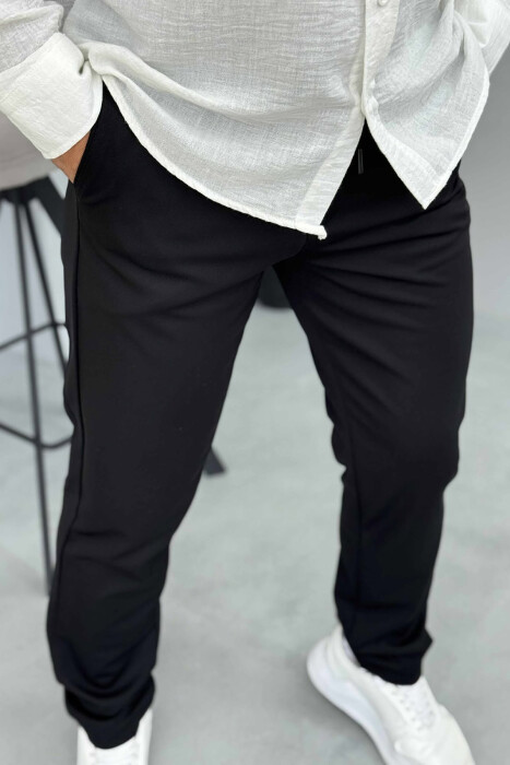 PANTALLONA NJË NGJYRËSHE ME DETAJIN E LIDHSES PËR MESHKUJ NË NGJYRËN E ZEZË - 4