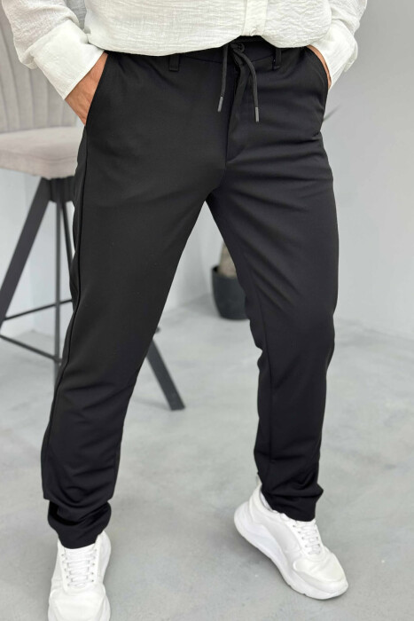 PANTALLONA NJË NGJYRËSHE ME DETAJIN E LIDHSES PËR MESHKUJ NË NGJYRËN E ZEZË - 5