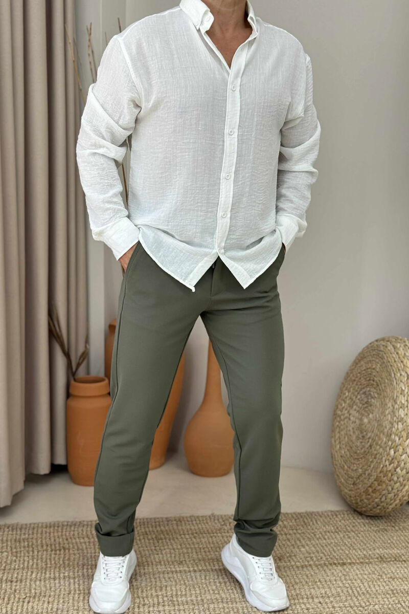 PANTALLONA NJË NGJYRËSHE ME DETAJIN E LIDHSES PËR MESHKUJ NË NGJYRËN JESHILE - 1