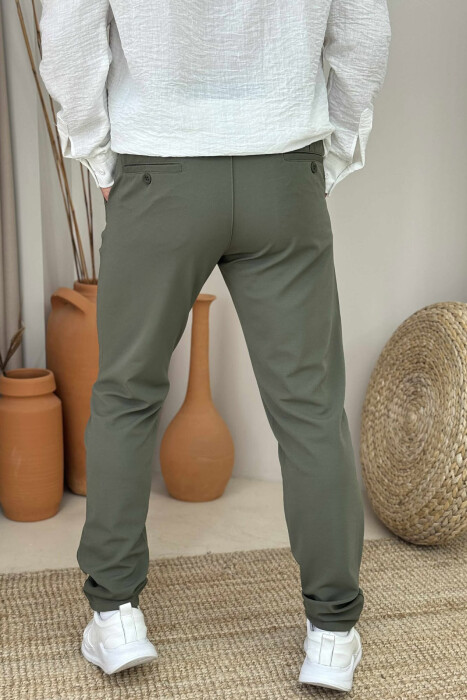 PANTALLONA NJË NGJYRËSHE ME DETAJIN E LIDHSES PËR MESHKUJ NË NGJYRËN JESHILE - 2