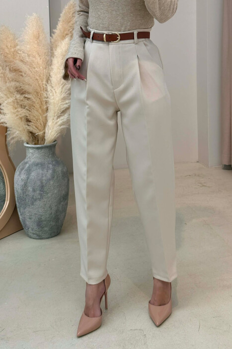 PANTALLONA NJE NGJYRESHE ME DETAJIN E RRIPIT PER FEMRA NE NGJYRE BEZHE - 3