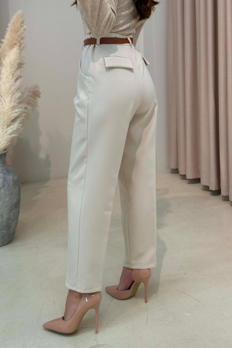 PANTALLONA NJE NGJYRESHE ME DETAJIN E RRIPIT PER FEMRA NE NGJYRE BEZHE - 4