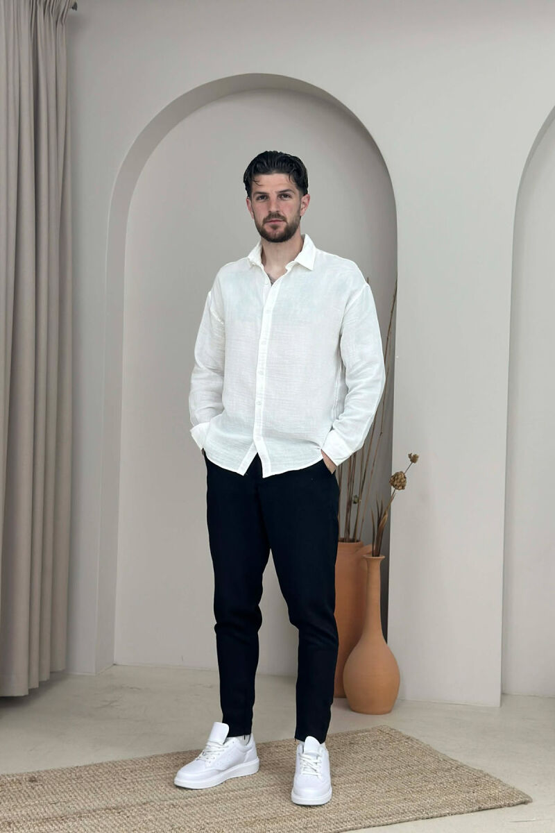 PANTALLONA NJE NGJYRESHE ME DETAJIN E RRIPIT PER MESHKUJ NE NGJYRE TE ZEZE - 1