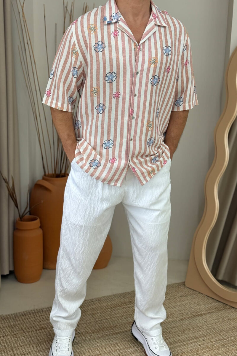 PANTALLONA NJË NGJYRËSHE ME DETAJIN E RRIPIT PËR MESHKUJ NË NGJYRËN E BARDHË - 1