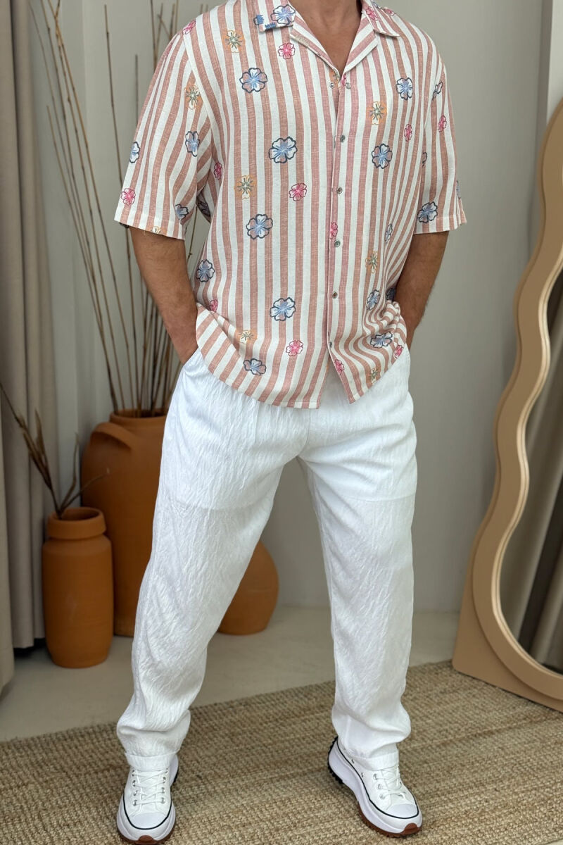 PANTALLONA NJË NGJYRËSHE ME DETAJIN E RRIPIT PËR MESHKUJ NË NGJYRËN E BARDHË - 2