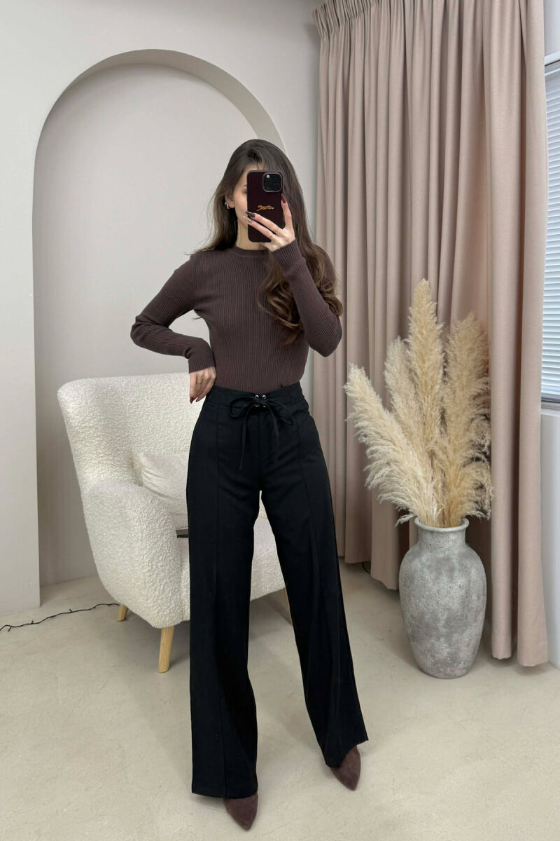 PANTALLONA NJË NGJYRËSHE ME LIDHSE PËR FEMRA NË NGJYRËN E ZEZË - 2