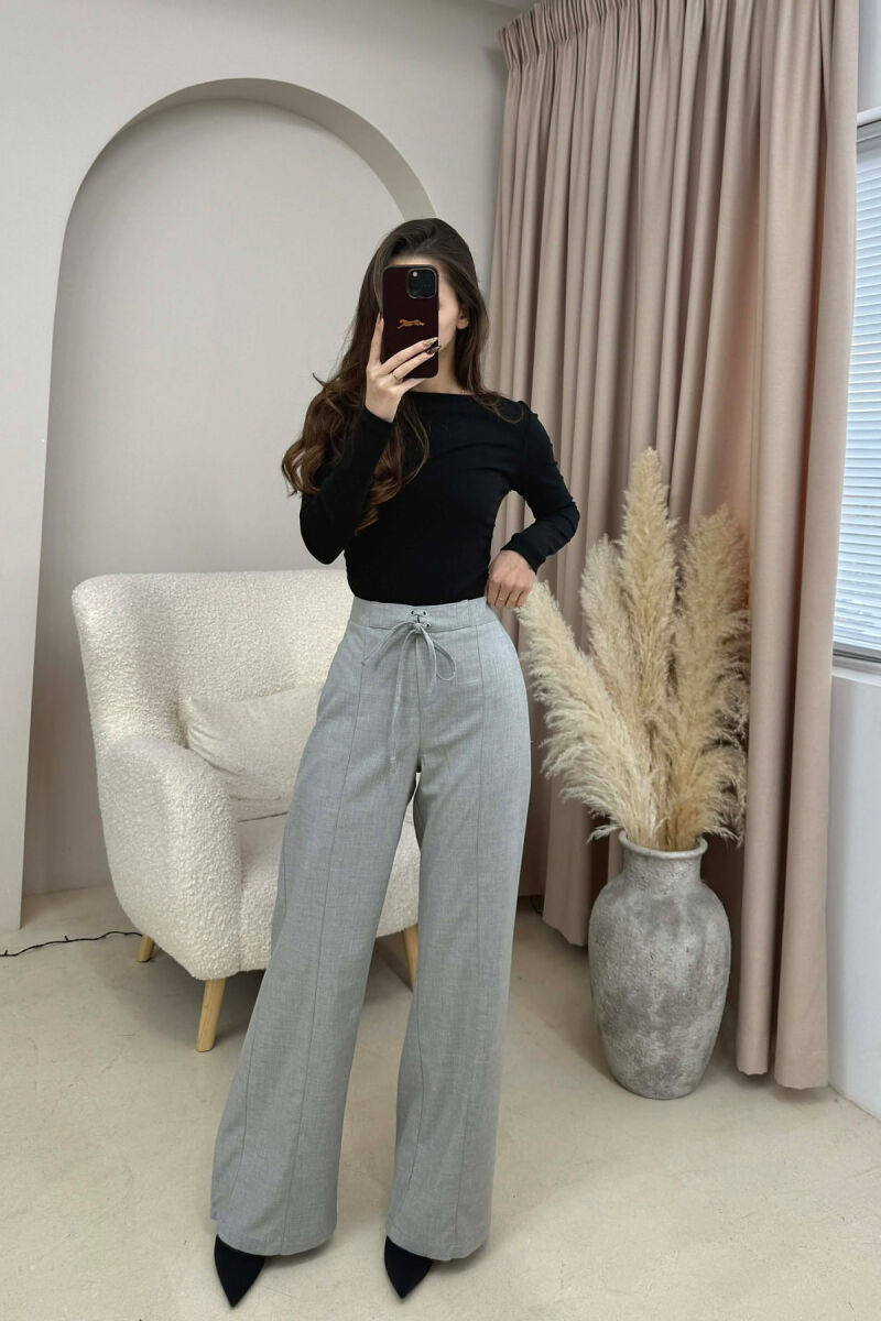 PANTALLONA NJË NGJYRËSHE ME LIDHSE PËR FEMRA NË NGJYRËN GRI E ZBARDHUR - 2