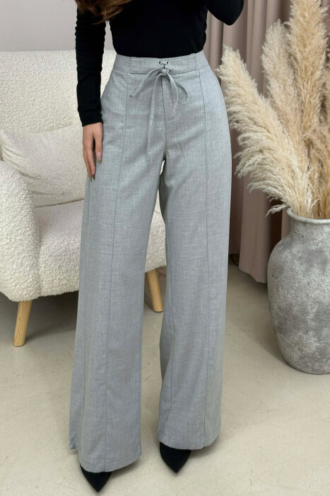 PANTALLONA NJË NGJYRËSHE ME LIDHSE PËR FEMRA NË NGJYRËN GRI E ZBARDHUR - 3