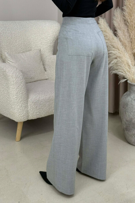 PANTALLONA NJË NGJYRËSHE ME LIDHSE PËR FEMRA NË NGJYRËN GRI E ZBARDHUR - 4