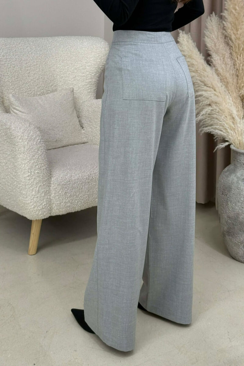 PANTALLONA NJË NGJYRËSHE ME LIDHSE PËR FEMRA NË NGJYRËN GRI E ZBARDHUR - 4