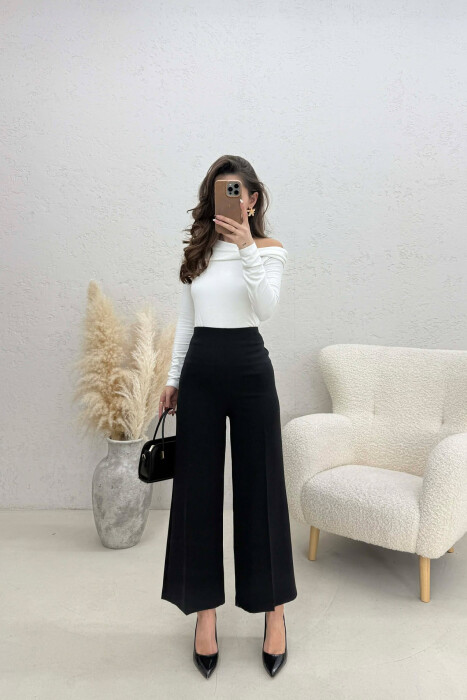 ONE COLOR SIDE ZIPPER WOMEN TROUSERS BLACK/ E ZEZE - KLAUDIO FASHION