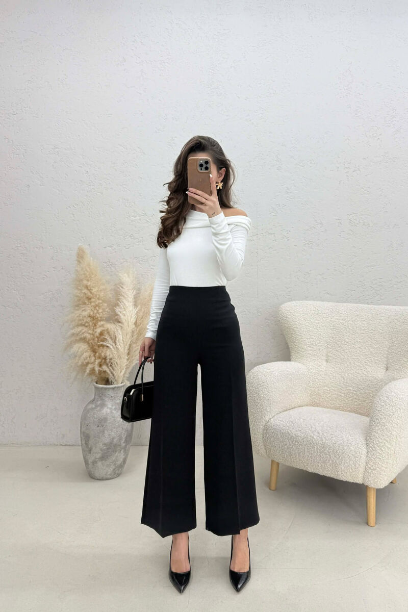 ONE COLOR SIDE ZIPPER WOMEN TROUSERS BLACK/ E ZEZE - 1