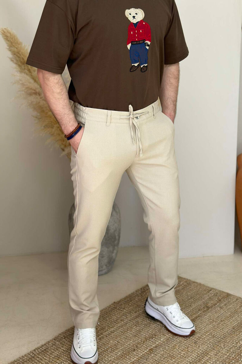 PANTALLONA NJË NGJYRËSHE PËR MESHKUJ NË NGJYRË BEZHË - 4