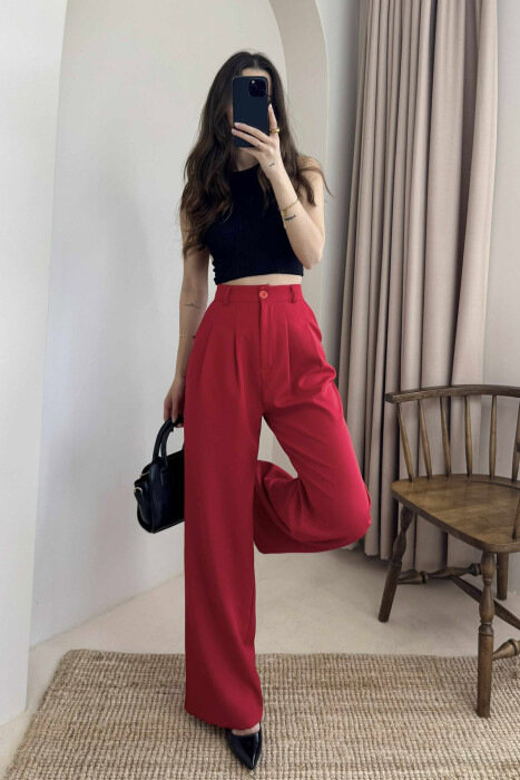 PANTALLONA NJË NGJYRËSHE TË GJËRA PËR FEMRA NË NGJYRËN E KUQE - 6