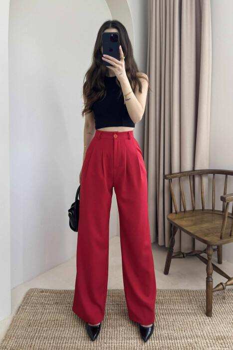 PANTALLONA NJË NGJYRËSHE TË GJËRA PËR FEMRA NË NGJYRËN E KUQE - 7