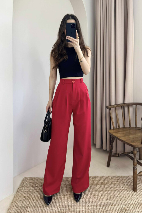 PANTALLONA NJË NGJYRËSHE TË GJËRA PËR FEMRA NË NGJYRËN E KUQE - 8