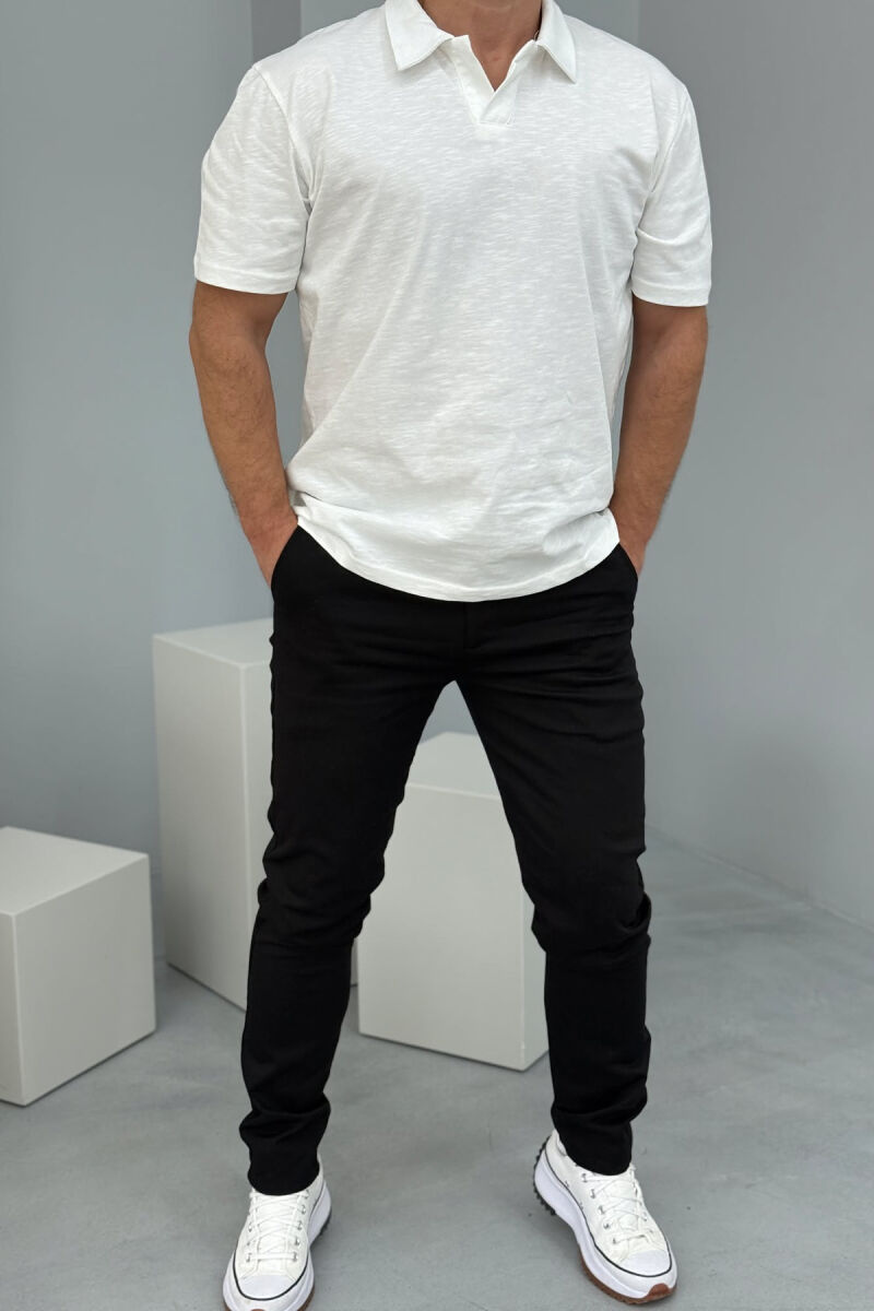 PANTALLONA NJË NGJYRËSHE TË THJESHTA PËR MESHKUJ NË NGJYRËN E ZEZË - 1